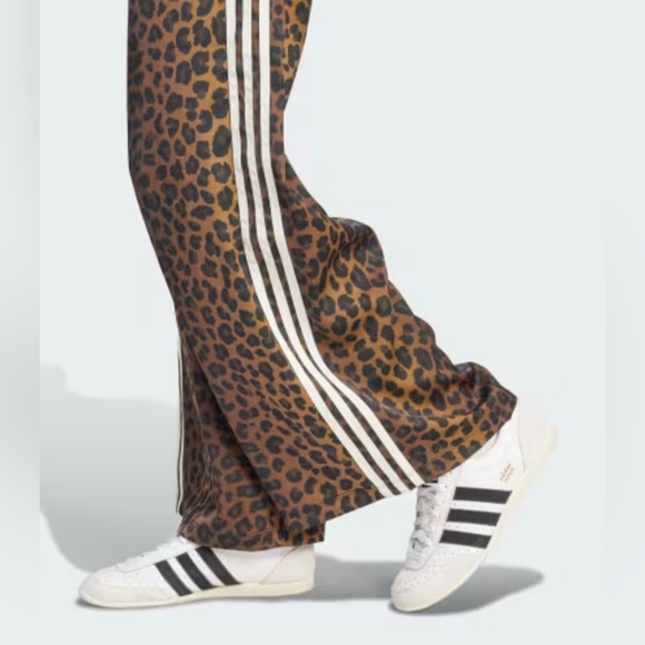 NWT Adidas Originals Satin Leopard Print Track Pants with Stripes - Picture 2 of 6